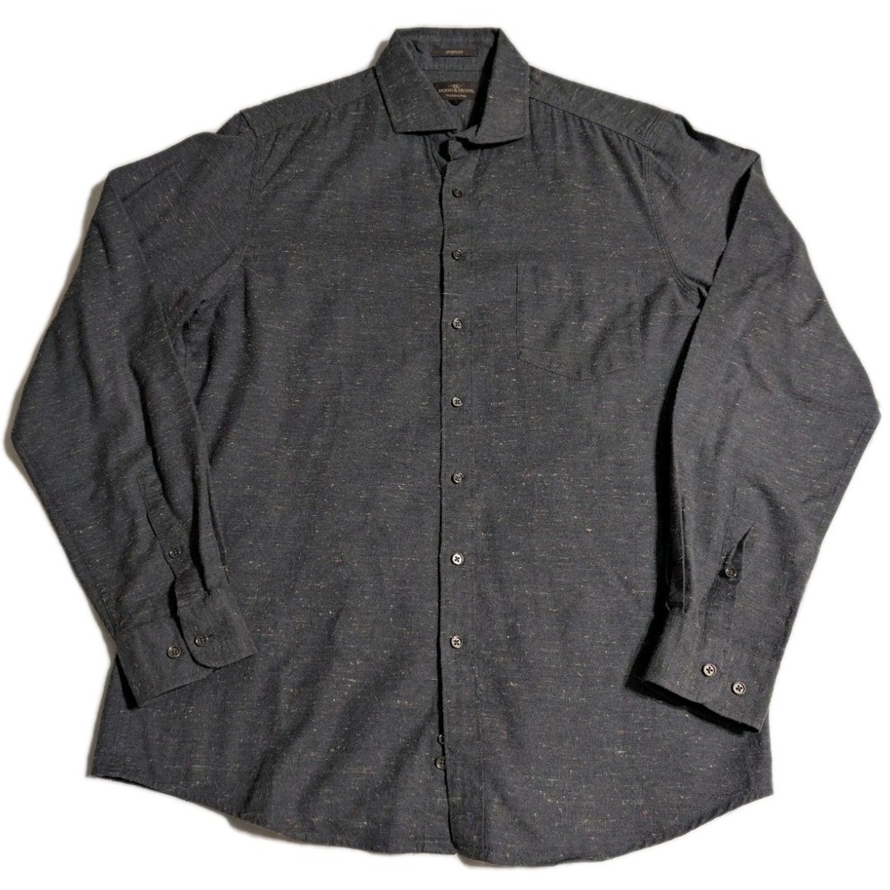 Rodd &‎ Gunn Men's L Sports Fit Button Up Shirt Gray Flecked Cotton Italy
